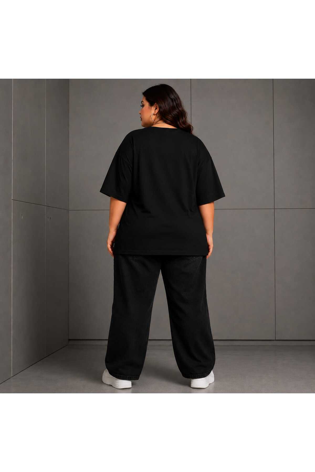 Büyük Beden Kadın Oversize Dağ Baskılı Basic Tişört Bisiklet Yaka Kısa Kollu Rahat Günlük Tişört Siyah - Açık Mavi L XL 2XL 3XL 4XL 5XL 6XL 7XL 8XL 9XL - الصورة 3