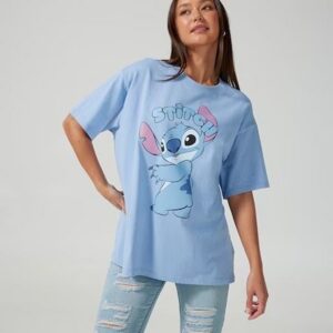 Kadın Oversize Stitch Baskılı Tişört 0 Pamuk Rahat Kalıp Sevimli Tasarım Günlük Kullanım Casual Streetwear 2XS XS S M L XL 2XL 3XL 4XL 5XL 6XL 7XL 8XL 9XL
