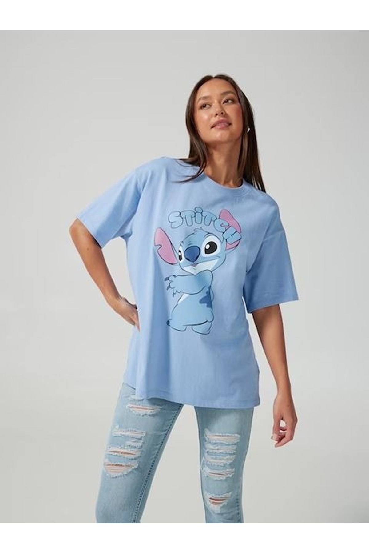 Kadın Oversize Stitch Baskılı Tişört 0 Pamuk Rahat Kalıp Sevimli Tasarım Günlük Kullanım Casual Streetwear 2XS XS S M L XL 2XL 3XL 4XL 5XL 6XL 7XL 8XL 9XL