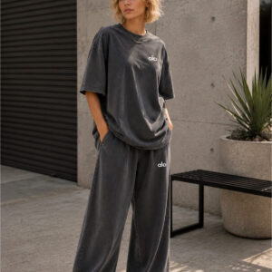 Kadın Yıkamalı Oversize Takım 0 Pamuk 2 Parça Tişört Pantolon Takımı Rahat Kalıp Günlük Kullanım Bordo Lacivert Siyah S M L XL 2XL 3XL 4XL 5XL 6XL 7XL 8XL 9XL