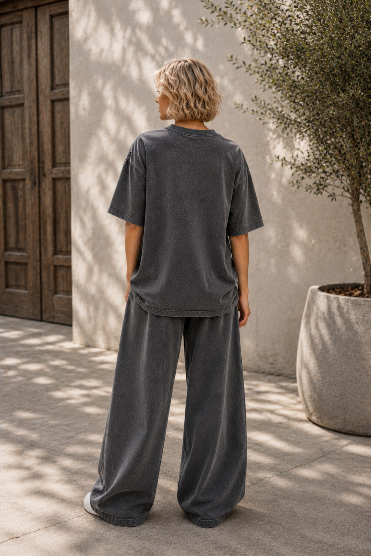 Kadın Yıkamalı Oversize Takım 0 Pamuk 2 Parça Tişört Pantolon Takımı Rahat Kalıp Günlük Kullanım Bordo Lacivert Siyah S M L XL 2XL 3XL 4XL 5XL 6XL 7XL 8XL 9XL - الصورة 2