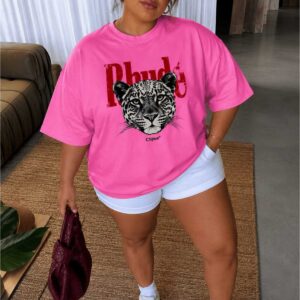 Kadın Büyük Beden Oversize Leopar Baskılı Tişört Bisiklet Yaka Kısa Kollu Basic Günlük Tişört L XL 2XL 3XL 4XL 5XL 6XL 7XL 8XL 9XL