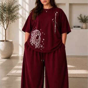 Kadın Büyük Beden Oversize Anime Kız Baskılı 2'li Eşofman Takımı Rahat Pamuklu Kalıp Günlük Streetwear Siyah XL 2XL 3XL 4XL 5XL 6XL 7XL 8XL 9XL