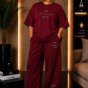 Kadın Büyük Beden Oversize SIMPLE Baskılı 2'li Eşofman Takımı Rahat Pamuklu Kalıp Günlük Streetwear Bordo XL 2XL 3XL 4XL 5XL 6XL 7XL 8XL 9XL