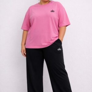 Kadın Büyük Beden Oversize Eşofman Takımı Basic Kısa Kollu Tişört ve Bol Paça Pantolon Rahat Günlük Takım