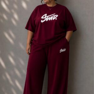 Kadın Büyük Beden Oversize Baskılı 2'li Eşofman Takımı Rahat Pamuklu Kalıp Günlük Streetwear Bordo XL 2XL 3XL 4XL 5XL 6XL 7XL 8XL 9XL
