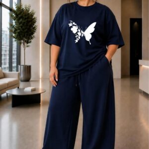 Kadın Büyük Beden Oversize Kelebek Baskılı 2'li Eşofman Takımı Rahat Pamuklu Kalıp Günlük Streetwear Bordo XL 2XL 3XL 4XL 5XL 6XL 7XL 8XL 9XL
