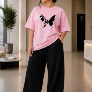 Kadın Büyük Beden Oversize Kelebek Baskılı 2'li Eşofman Takımı Rahat Pamuklu Kalıp Günlük Streetwear Bordo XL 2XL 3XL 4XL 5XL 6XL 7XL 8XL 9XL