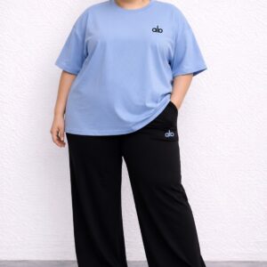 Kadın Büyük Beden Oversize Eşofman Takımı Basic Kısa Kollu Tişört ve Bol Paça Pantolon Rahat Günlük Takım
