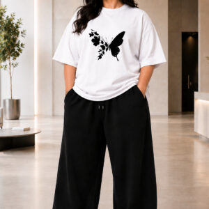 Kadın Büyük Beden Oversize Kelebek Baskılı 2Lİ Eşofman Takımı Pamuklu Rahat Kalıp Yazlık XL 2XL 3XL 4XL 5XL 6XL 7XL 8XL 9XL