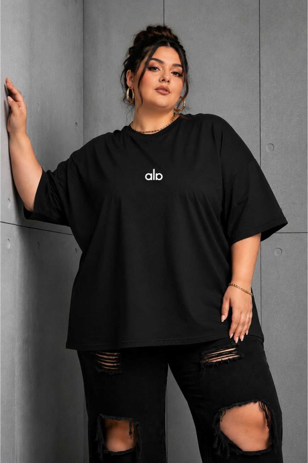 Kadın Oversize Basic Minimal Logo Baskılı Tişört Bisiklet Yaka Salaş Günlük Pamuklu Tişört – Siyah, Beyaz, Kahverengi L XL 2XL 3XL 4XL 5XL 6XL 7XL 8XL 9XL