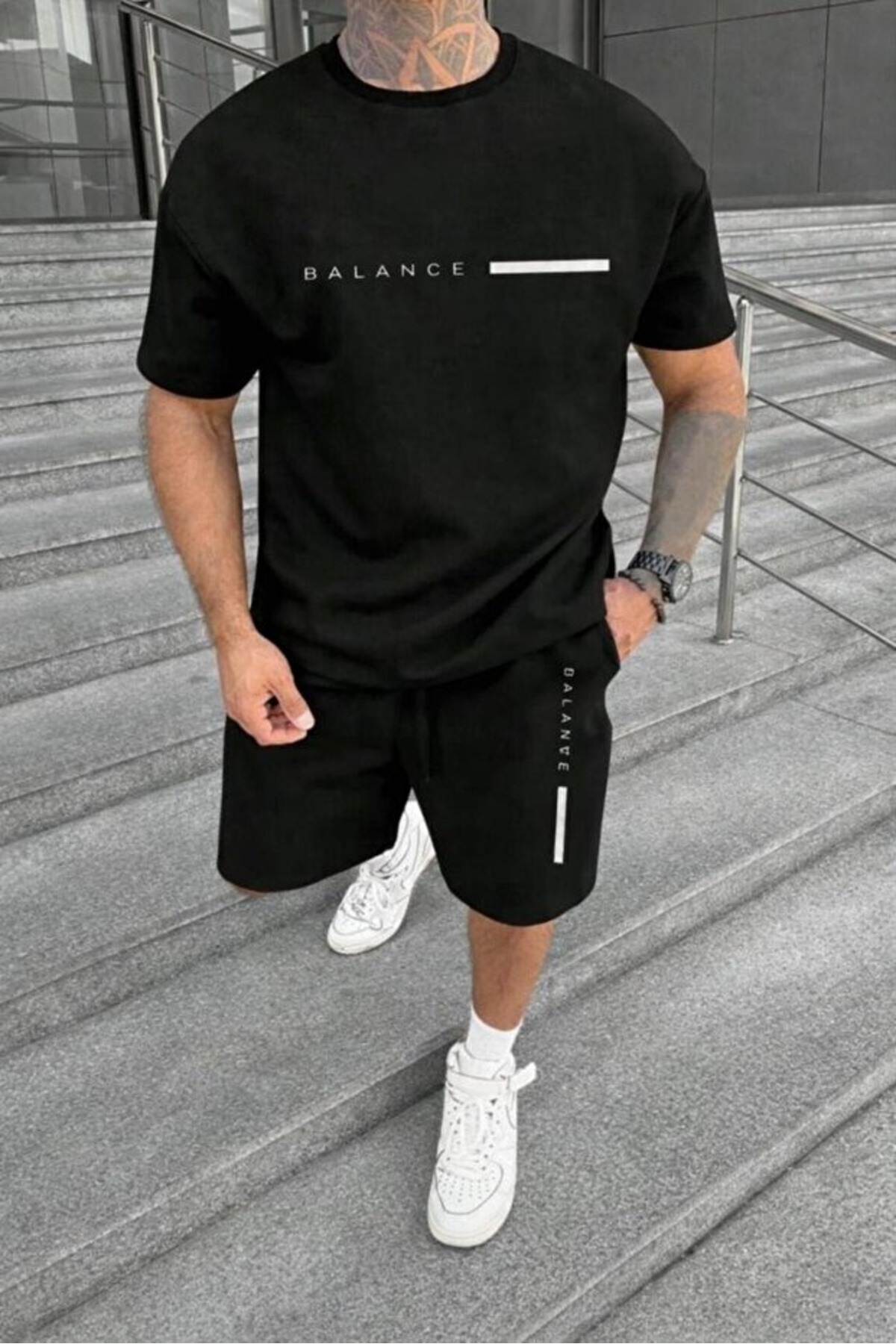 Erkek 2’li Basic Şort Takım Rahat Kalıp Modern Stil