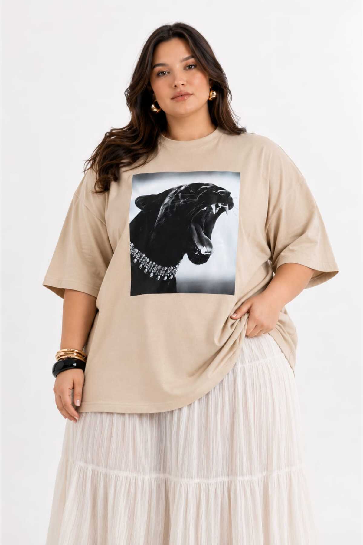 Kadın Büyük Beden Oversize Panter Baskılı Tişört Bisiklet Yaka Kısa Kollu Basic Günlük Tişört L XL 2XL 3XL 4XL 5XL 6XL 7XL 8XL 9XL