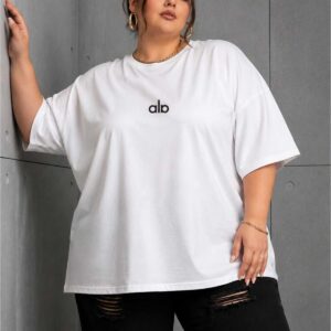 Kadın Oversize Basic Minimal Logo Baskılı Tişört Bisiklet Yaka Salaş Günlük Pamuklu Tişört – Siyah, Beyaz, Kahverengi L XL 2XL 3XL 4XL 5XL 6XL 7XL 8XL 9XL