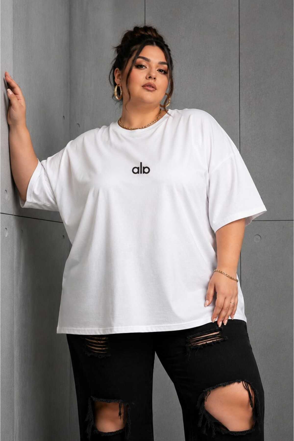 Kadın Oversize Basic Minimal Logo Baskılı Tişört Bisiklet Yaka Salaş Günlük Pamuklu Tişört – Siyah, Beyaz, Kahverengi L XL 2XL 3XL 4XL 5XL 6XL 7XL 8XL 9XL
