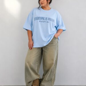 Kadın Oversize Yazı Baskılı Basic Tişört Bisiklet Yaka Salaş Günlük Streetwear Tişört – Kahverengi, Haki, Bordo, Bebe Mavi L XL 2XL 3XL 4XL 5XL 6XL 7XL 8XL 9XL