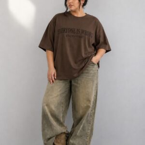 Kadın Oversize Yazı Baskılı Basic Tişört Bisiklet Yaka Salaş Günlük Streetwear Tişört – Kahverengi, Haki, Bordo, Bebe Mavi L XL 2XL 3XL 4XL 5XL 6XL 7XL 8XL 9XL