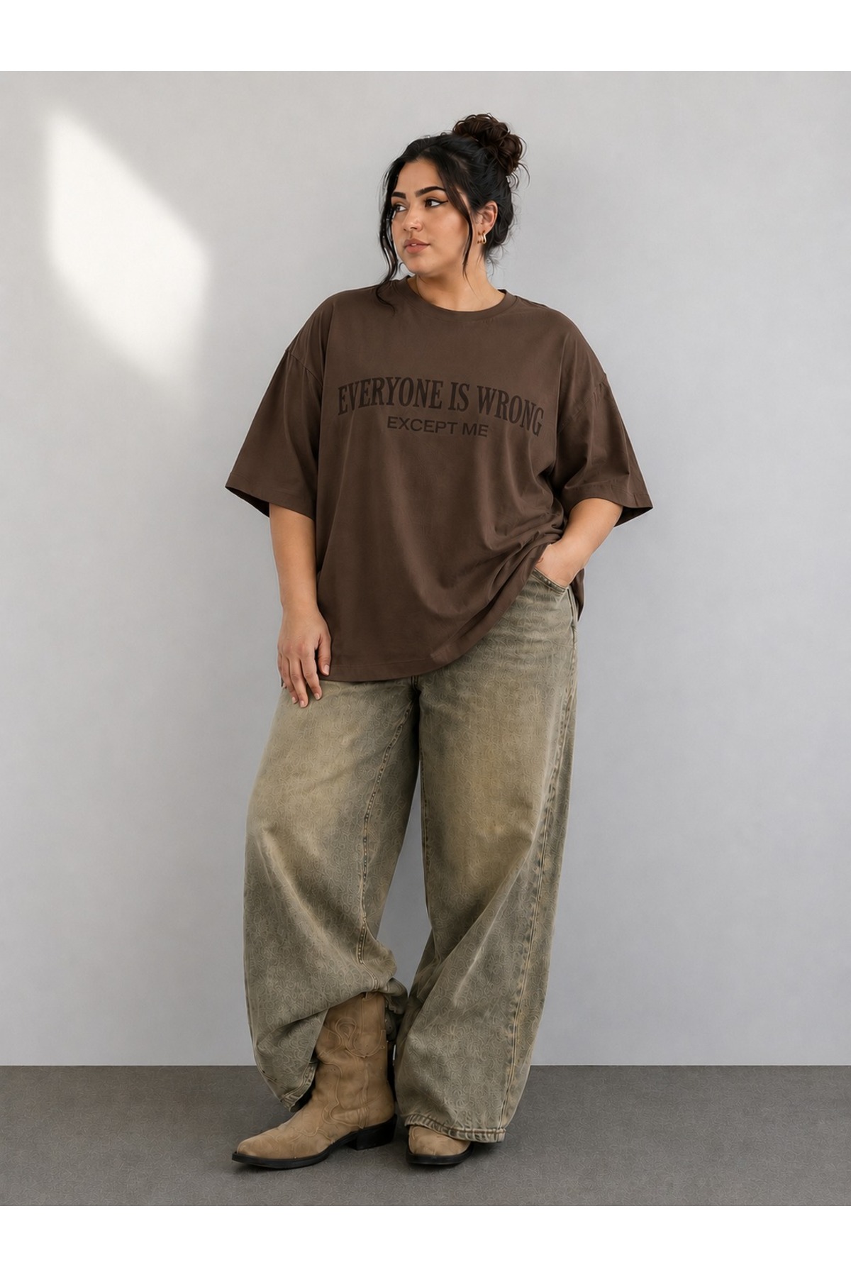 Kadın Oversize Yazı Baskılı Basic Tişört Bisiklet Yaka Salaş Günlük Streetwear Tişört – Kahverengi, Haki, Bordo, Bebe Mavi L XL 2XL 3XL 4XL 5XL 6XL 7XL 8XL 9XL