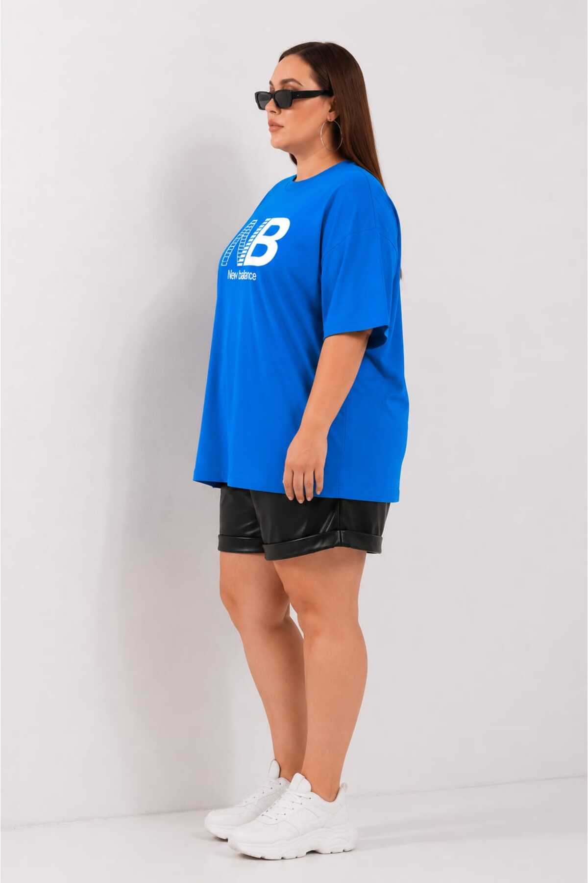 Büyük Beden Kadın Oversize Baskılı Basic Tişört Bisiklet Yaka Kısa Kollu Rahat Günlük Salaş Tişört L XL 2XL 3XL 4XL 5XL 6XL 7XL 8XL 9XL - الصورة 2