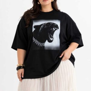 Kadın Büyük Beden Oversize Panter Baskılı Tişört Bisiklet Yaka Kısa Kollu Basic Günlük Tişört L XL 2XL 3XL 4XL 5XL 6XL 7XL 8XL 9XL