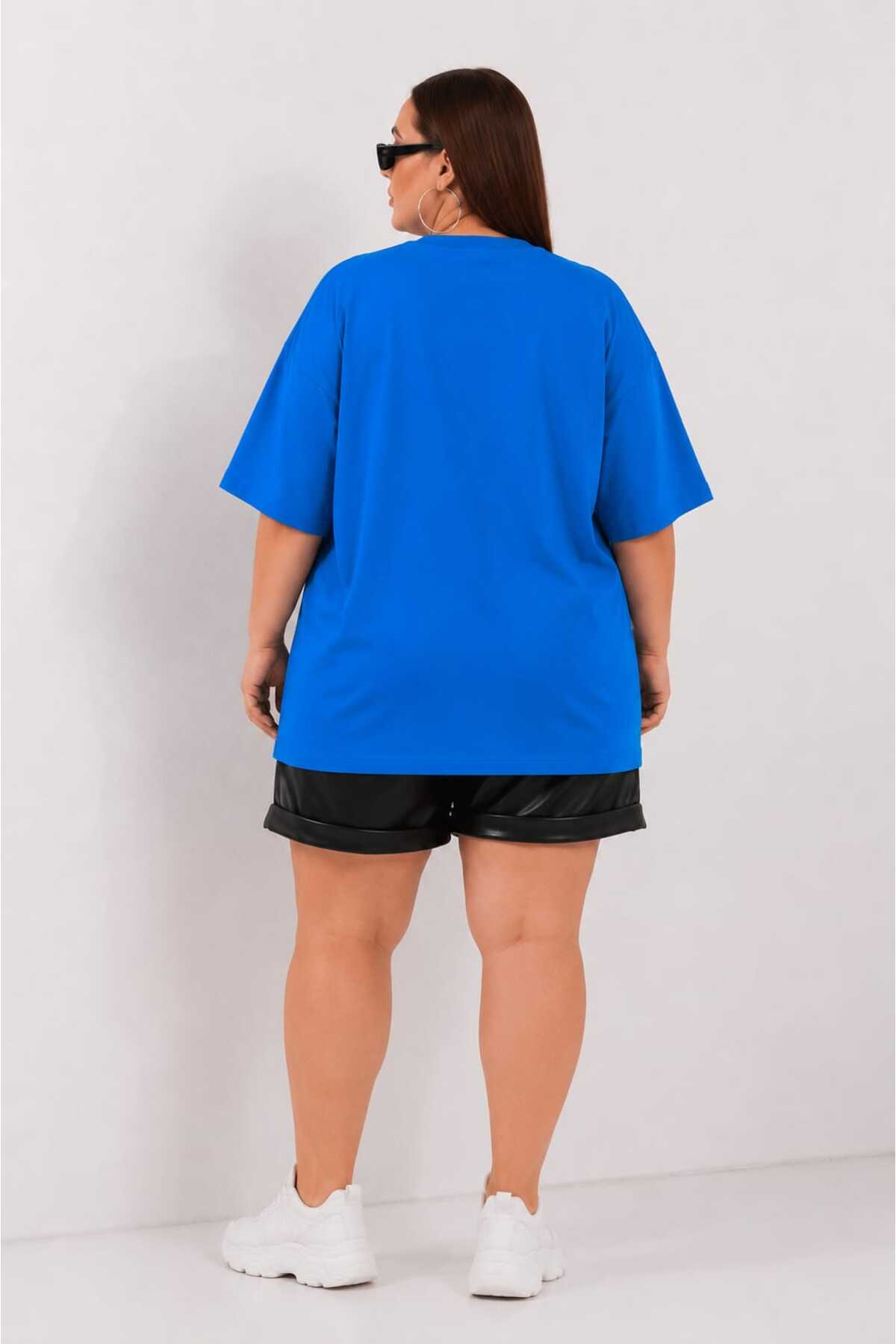 Büyük Beden Kadın Oversize Baskılı Basic Tişört Bisiklet Yaka Kısa Kollu Rahat Günlük Salaş Tişört L XL 2XL 3XL 4XL 5XL 6XL 7XL 8XL 9XL - الصورة 3