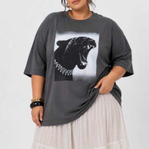 Kadın Büyük Beden Oversize Panter Baskılı Tişört Bisiklet Yaka Kısa Kollu Basic Günlük Tişört L XL 2XL 3XL 4XL 5XL 6XL 7XL 8XL 9XL