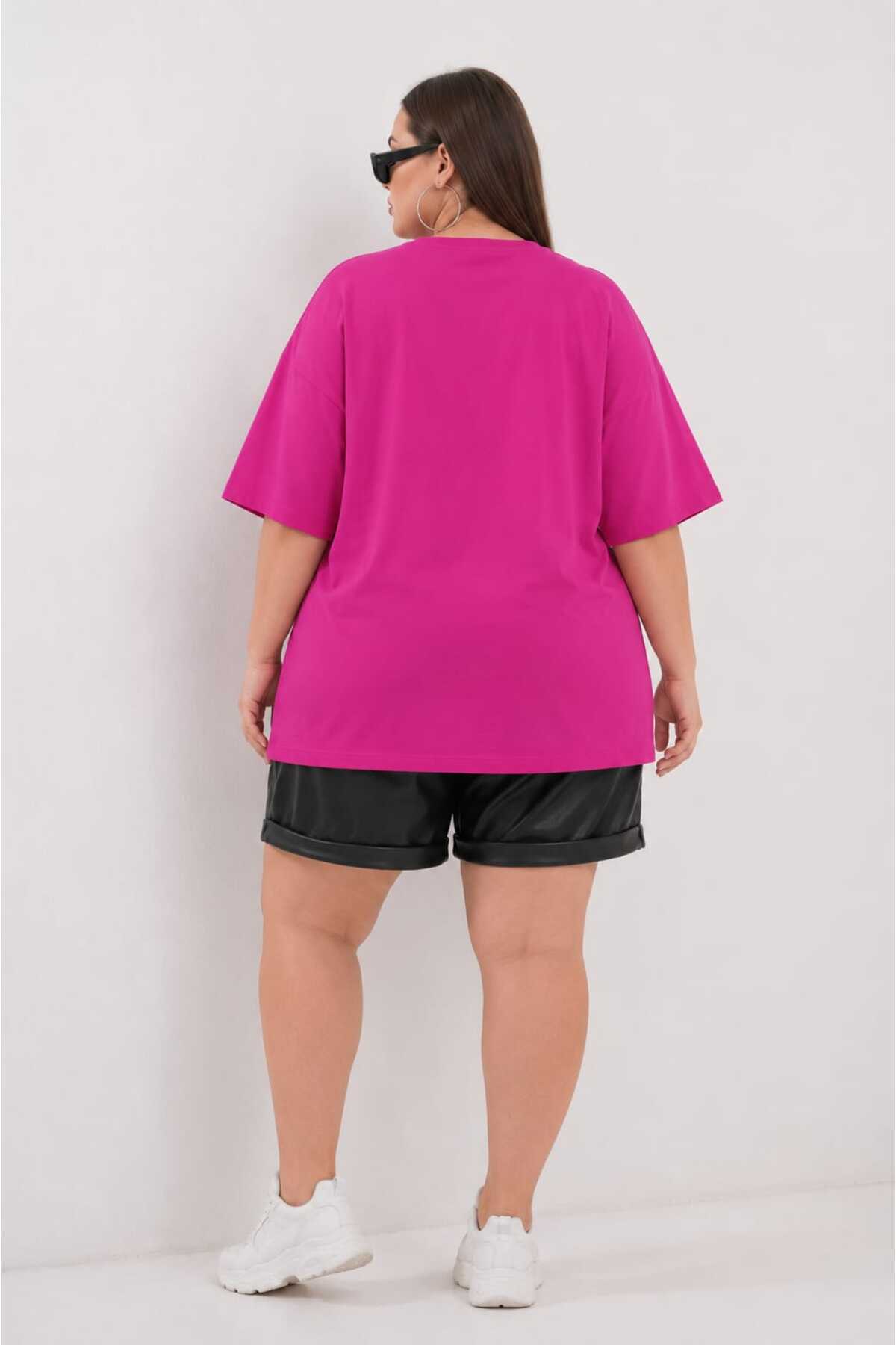 Büyük Beden Kadın Oversize Baskılı Basic Tişört Bisiklet Yaka Kısa Kollu Rahat Günlük Salaş Tişört L XL 2XL 3XL 4XL 5XL 6XL 7XL 8XL 9XL - الصورة 3