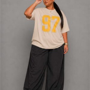 Büyük Beden Kadın Oversize 97 Baskılı Basic Tişört Bisiklet Yaka Kısa Kollu Rahat Günlük Salaş Tişört L XL 2XL 3XL 4XL 5XL 6XL 7XL 8XL 9XL