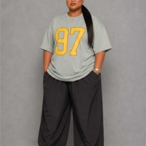 Büyük Beden Kadın Oversize 97 Baskılı Basic Tişört Bisiklet Yaka Kısa Kollu Rahat Günlük Salaş Tişört L XL 2XL 3XL 4XL 5XL 6XL 7XL 8XL 9XL