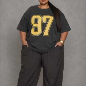 Büyük Beden Kadın Oversize 97 Baskılı Basic Tişört Bisiklet Yaka Kısa Kollu Rahat Günlük Salaş Tişört L XL 2XL 3XL 4XL 5XL 6XL 7XL 8XL 9XL