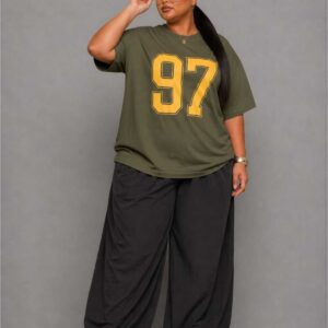 Büyük Beden Kadın Oversize 97 Baskılı Basic Tişört Bisiklet Yaka Kısa Kollu Rahat Günlük Salaş Tişört L XL 2XL 3XL 4XL 5XL 6XL 7XL 8XL 9XL