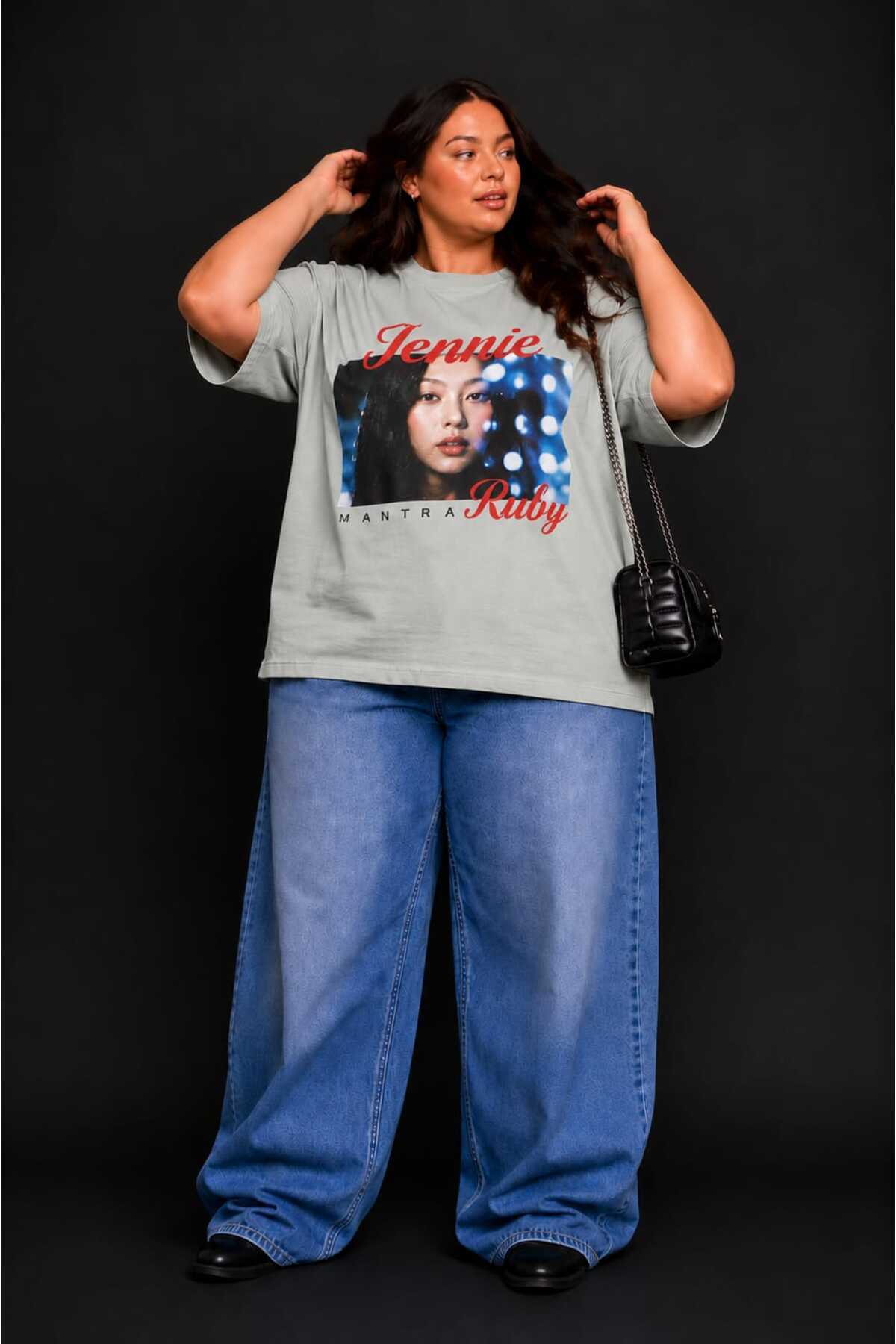 Büyük Beden Kadın Oversize Jennie Baskılı Basic Tişört Bisiklet Yaka Kısa Kollu Rahat Günlük Tişört L XL 2XL 3XL 4XL 5XL 6XL 7XL 8XL 9XL