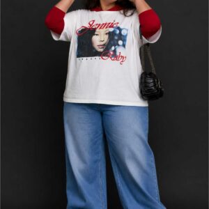 Büyük Beden Kadın Oversize Jennie Baskılı Basic Tişört Bisiklet Yaka Kısa Kollu Rahat Günlük Tişört L XL 2XL 3XL 4XL 5XL 6XL 7XL 8XL 9XL