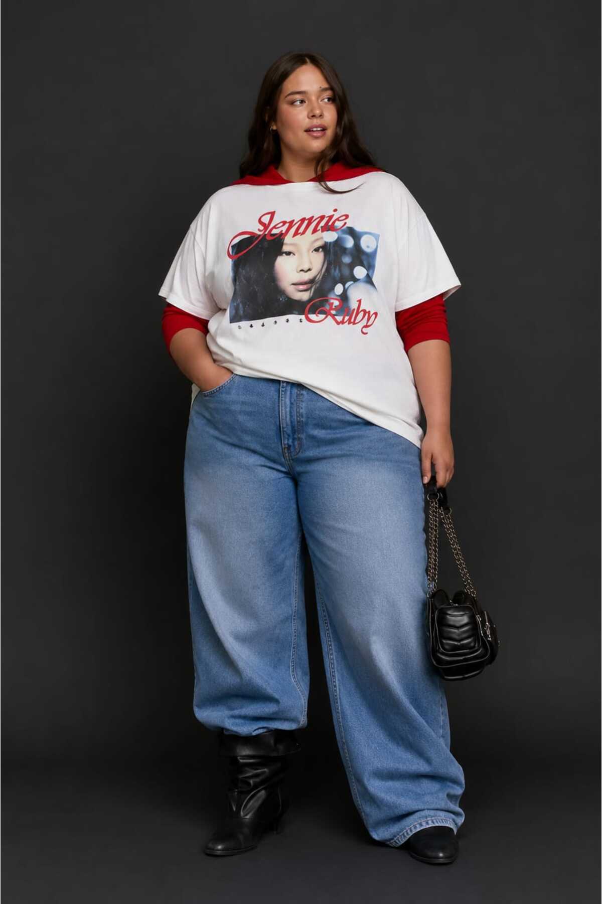 Büyük Beden Kadın Oversize Jennie Baskılı Basic Tişört Bisiklet Yaka Kısa Kollu Rahat Günlük Tişört L XL 2XL 3XL 4XL 5XL 6XL 7XL 8XL 9XL - الصورة 2