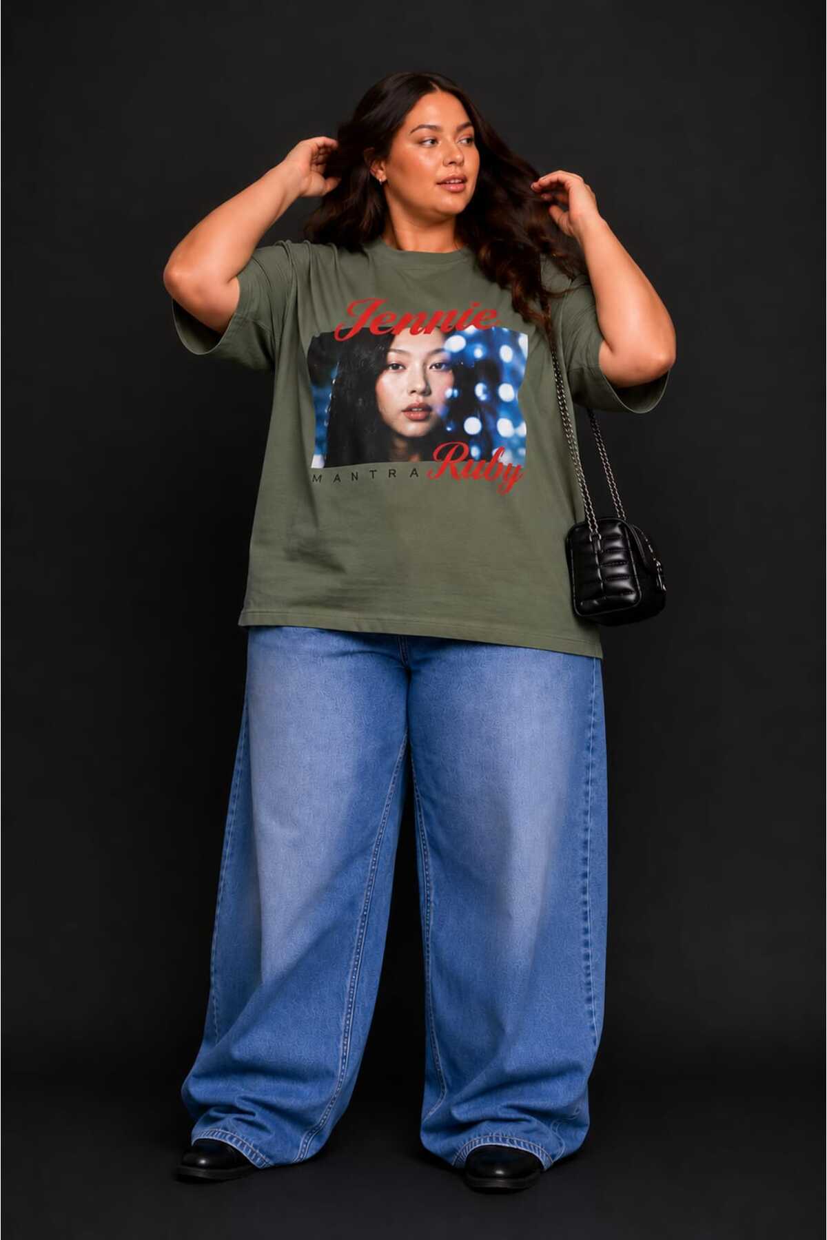 Büyük Beden Kadın Oversize Jennie Baskılı Basic Tişört Bisiklet Yaka Kısa Kollu Rahat Günlük Tişört L XL 2XL 3XL 4XL 5XL 6XL 7XL 8XL 9XL