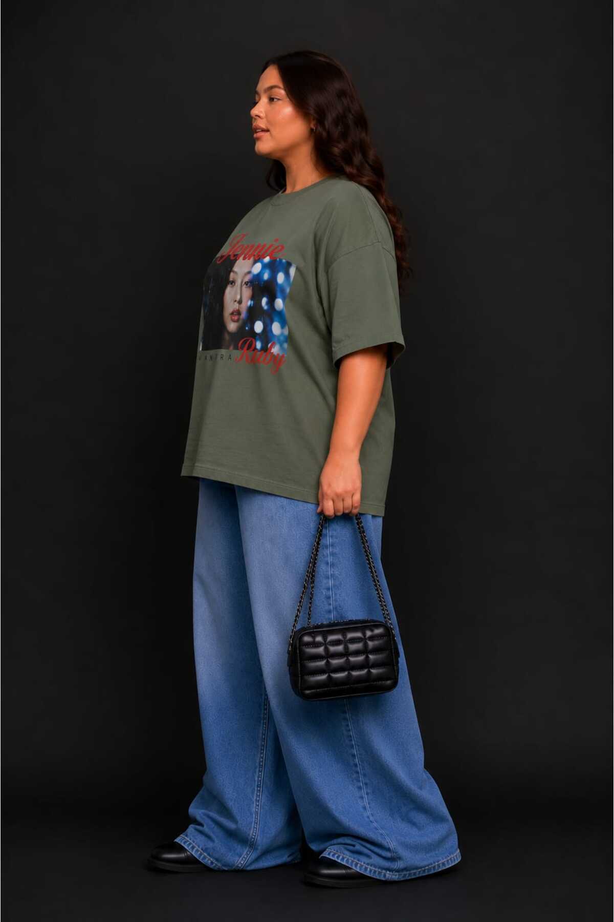 Büyük Beden Kadın Oversize Jennie Baskılı Basic Tişört Bisiklet Yaka Kısa Kollu Rahat Günlük Tişört L XL 2XL 3XL 4XL 5XL 6XL 7XL 8XL 9XL - الصورة 2