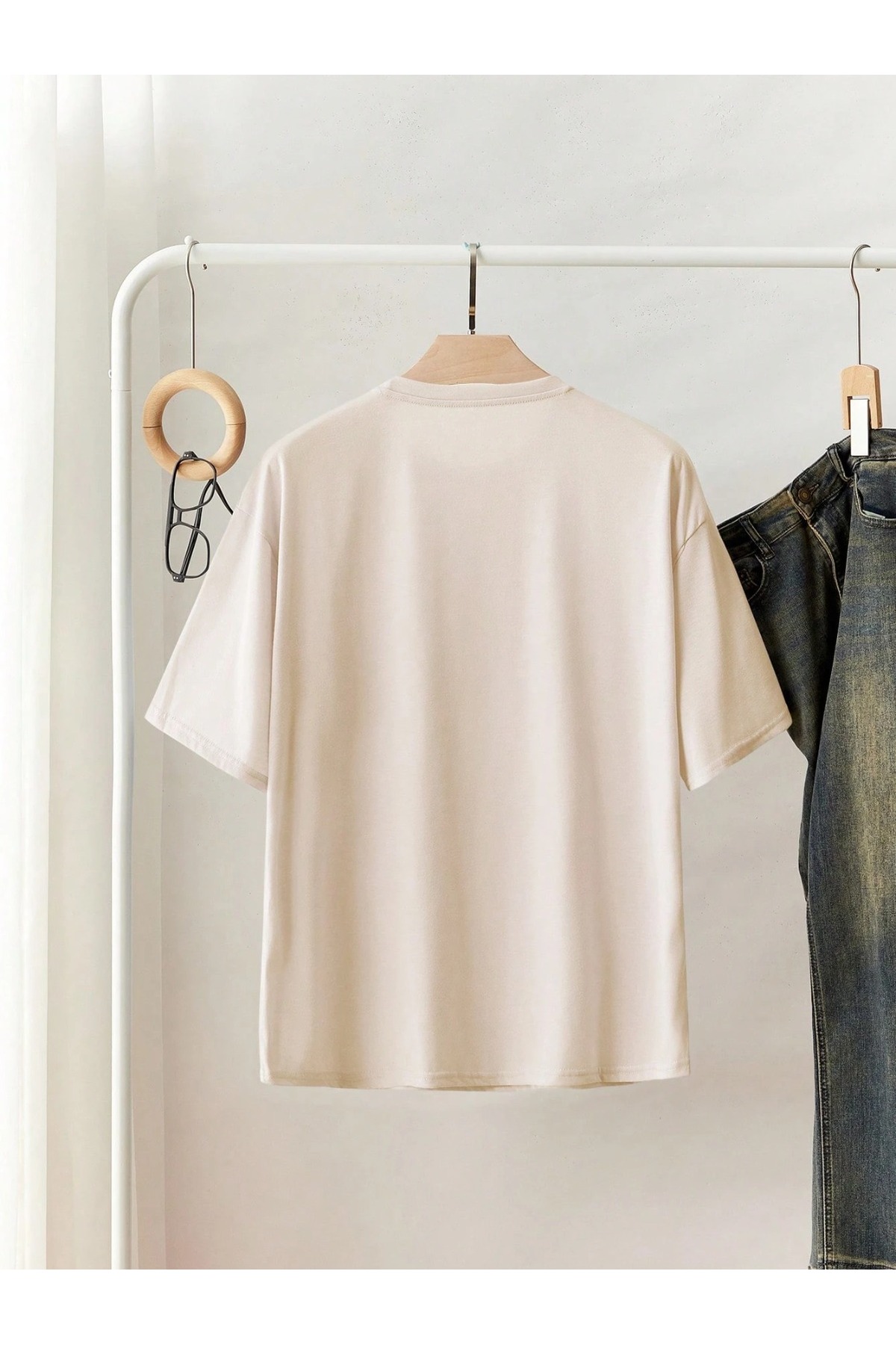 Büyük Beden Kadın Oversize NY Baskılı Basic Tişört Bisiklet Yaka Kısa Kollu Rahat Günlük Tişört Saks Mavi - Bej - الصورة 3