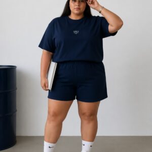 Büyük Beden Kadın Basic Oversize Şortlu İkili Takım Bisiklet Yaka Kısa Kollu Rahat Günlük Takım Bordo - Lacivert L XL 2XL 3XL 4XL 5XL 6XL 7XL 8XL 9XL