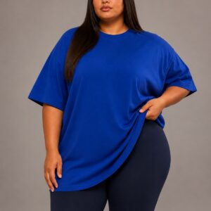 Büyük Beden Kadın Basic Oversize Tişört Bisiklet Yaka Kısa Kollu Rahat Salaş Günlük Tişört Saks Mavi bordo mavi