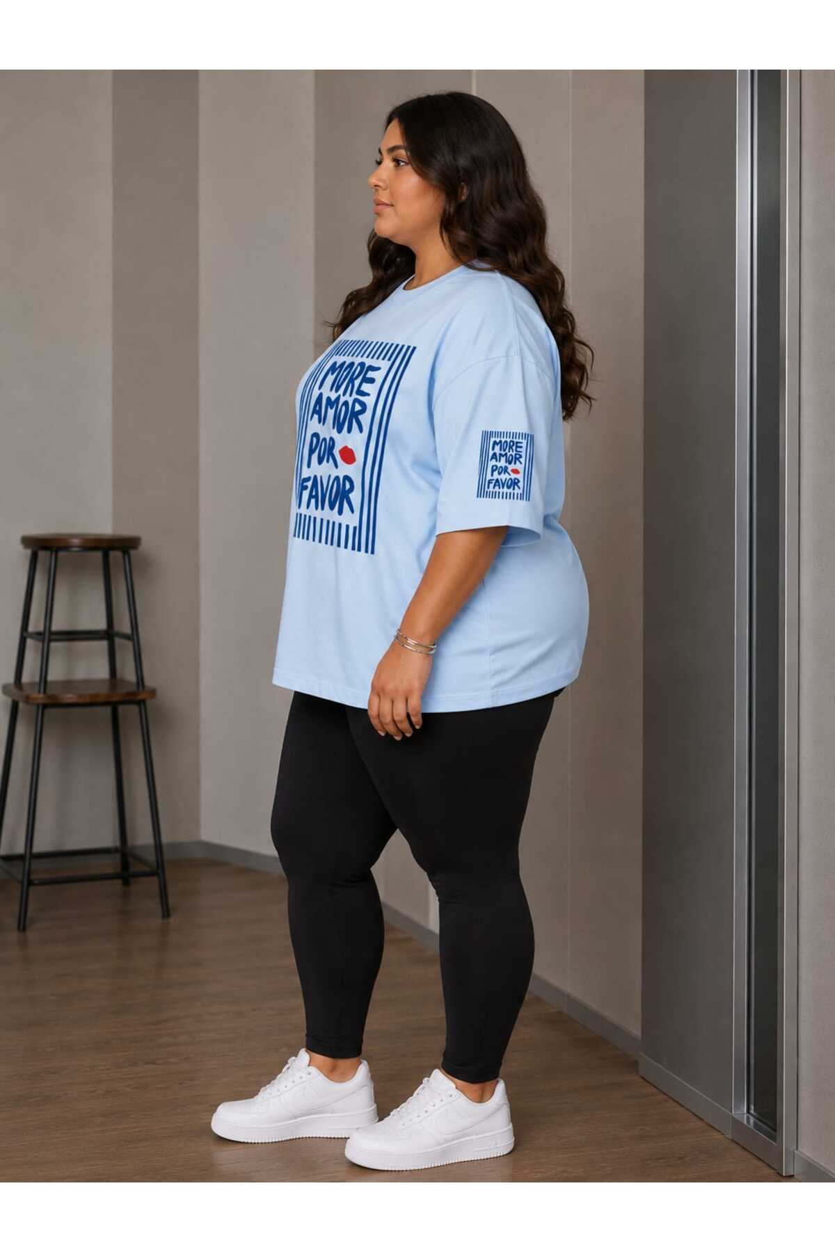 Büyük Beden Kadın Oversize More Amor Baskılı Basic Tişört Bisiklet Yaka Kısa Kollu Rahat Günlük Tişört Bej - Beyaz - Açık Mavi XL 2XL 3XL 4XL 5XL 6XL 7XL 8XL 9XL - الصورة 2