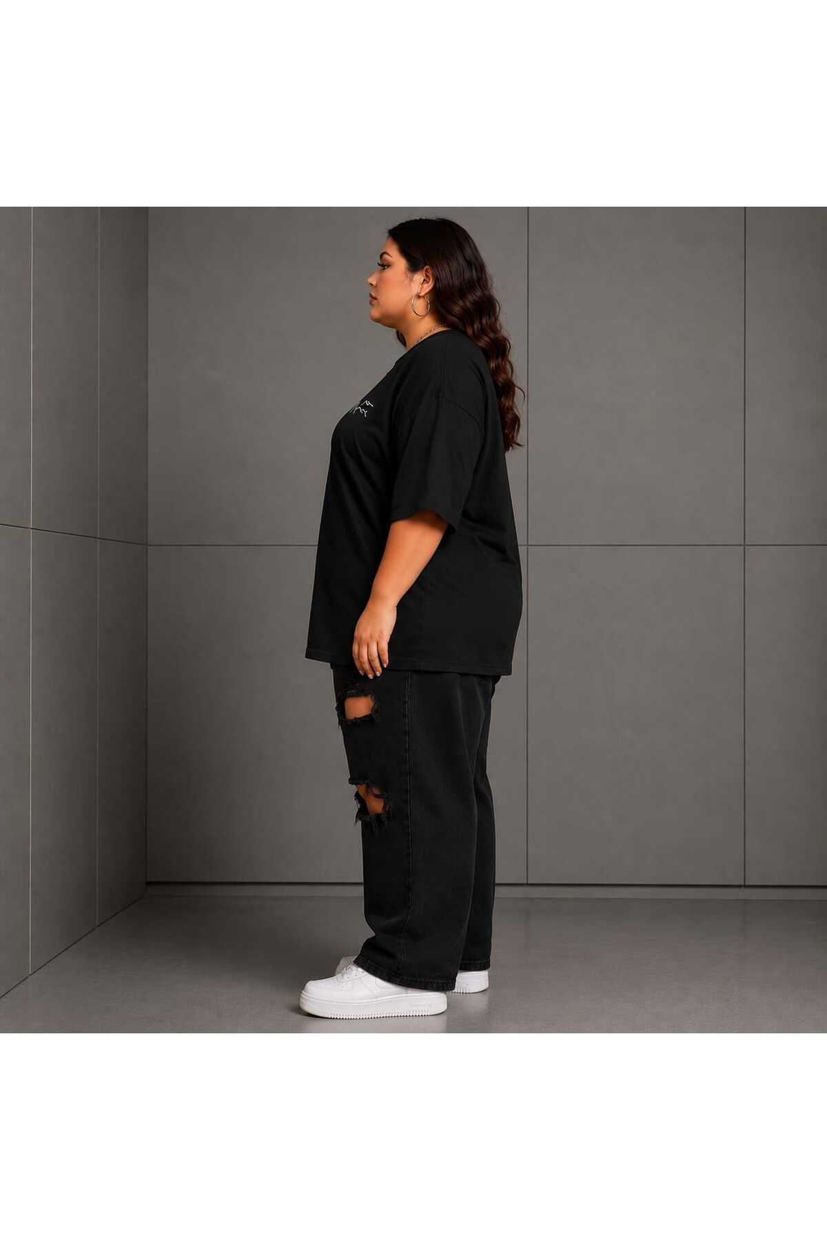 Büyük Beden Kadın Oversize Dağ Baskılı Basic Tişört Bisiklet Yaka Kısa Kollu Rahat Günlük Tişört Siyah - Açık Mavi L XL 2XL 3XL 4XL 5XL 6XL 7XL 8XL 9XL - الصورة 2